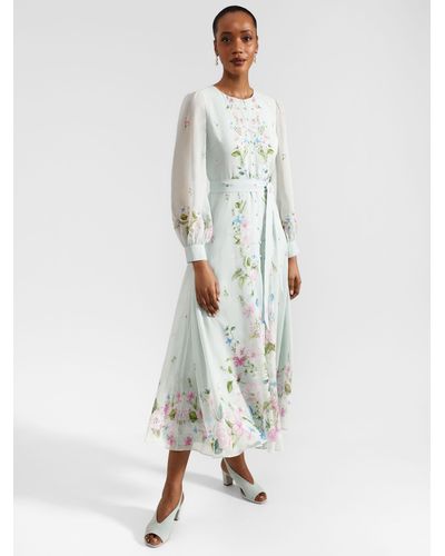 Hobbs Maribella Floral Print Silk Midi Dress - White