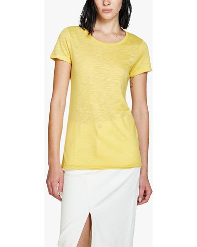 Sisley Raw Cut Crew Neck Organic Cotton T-shirt - Yellow