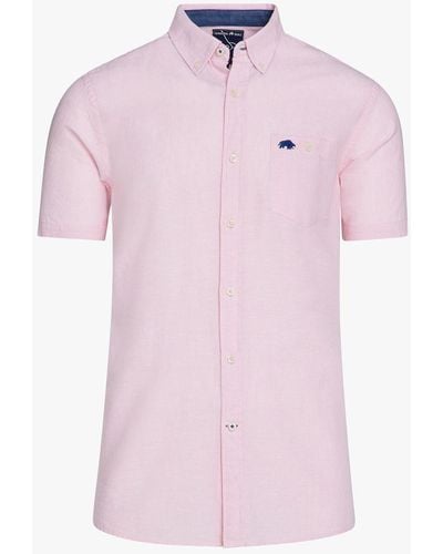 Raging Bull Classic Linen Blend Short Sleeve Shirt - Pink