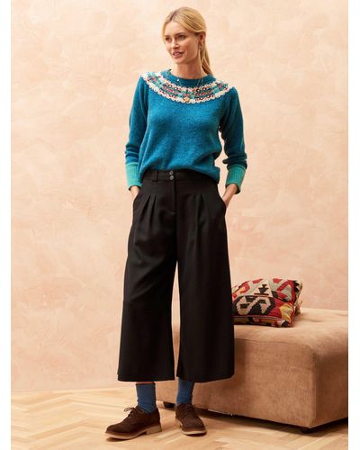 Brora Plain Wool Crepe Cropped Culotte Trousers - Blue