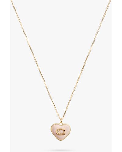 COACH Enamel And Crystal Heart Locket Necklace - White