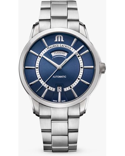 Maurice Lacroix Pt6358-ss002-431-1 Pontos Automatic Day Date Bracelet Strap Watch - Blue