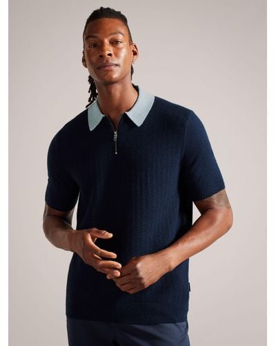 Ted Baker Arwik Wool Blend Contrast Collar Polo Shirt - Blue