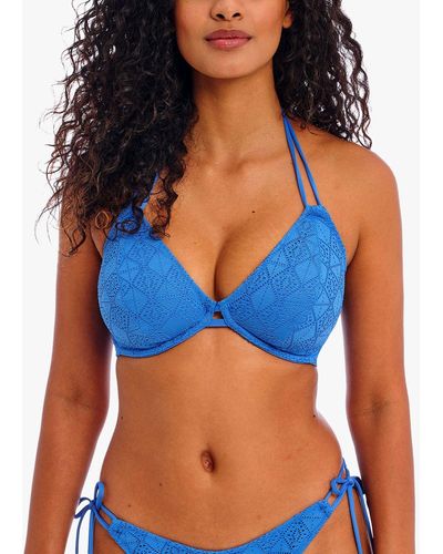 Freya Nomad Nights Crochet Triangle Bikini Top - Blue