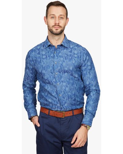 Simon Carter Fish Jacquard Regular Fit Shirt - Blue