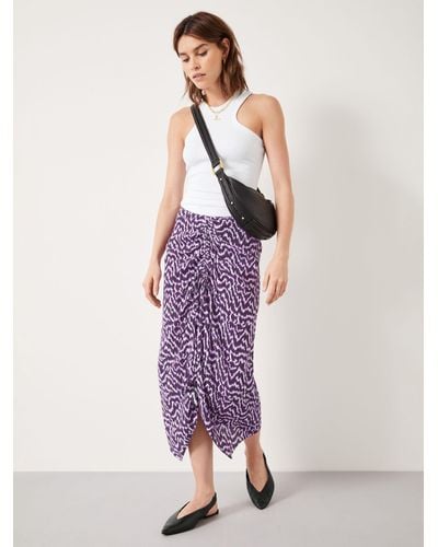 Hush Fran Ruched Digital Ikat Print Midi Skirt - Purple
