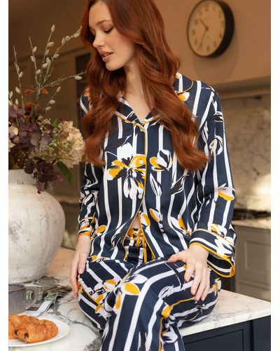 Fable & Eve Knightsbridge Floral Stripe Pyjama Set - Black