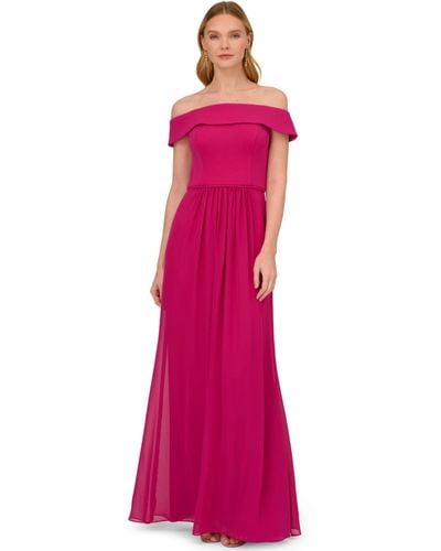 Adrianna Papell Crepe Chiffon Gown - Pink