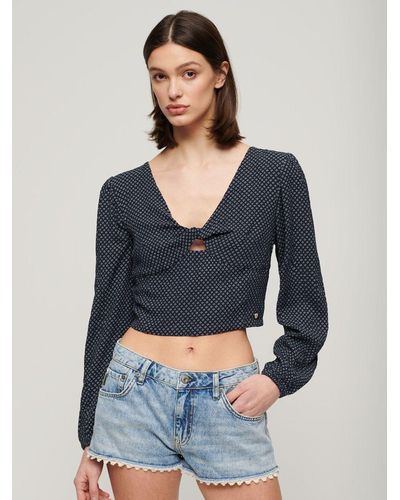 Superdry Long Sleeve Crop Blouse - Blue