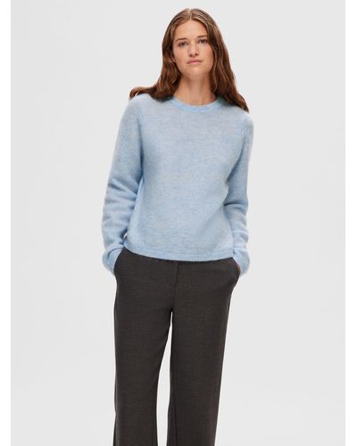 SELECTED Wool Blend Knitted Jumper - Blue