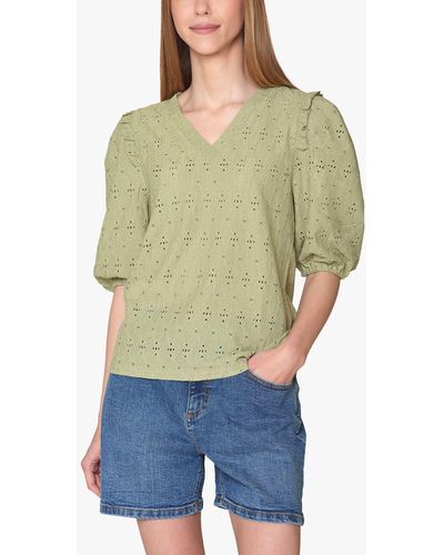 Sisters Point Eina Puff Sleeve V-neck Top - Green