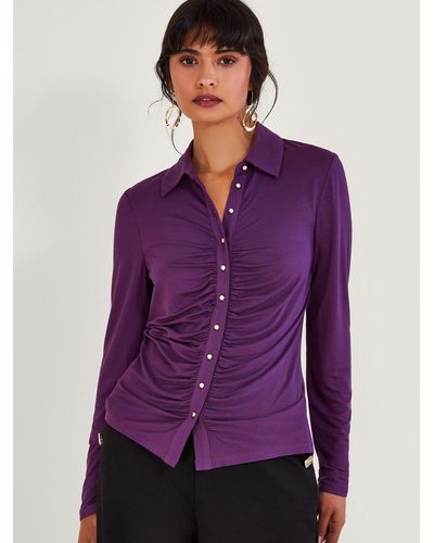 Monsoon Ruched Jersey Shirt - Purple