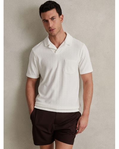 Reiss Cuba Short Sleeve Cable Polo Shirt - White