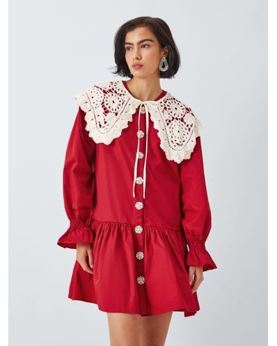 Sister Jane Pomegranate Statement Crochet Collar Dress - Red