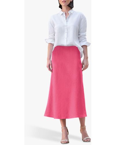 Pure Collection Laundered Linen Midi Skirt - Pink