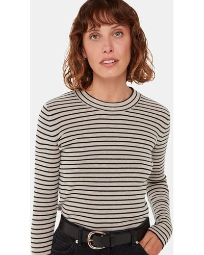 Whistles Fine Stripe Crew Neck Knitted Top - Grey