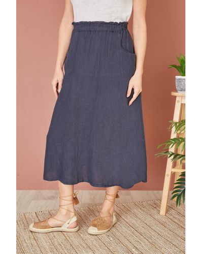 Yumi' Italian Linen Skirt - Blue