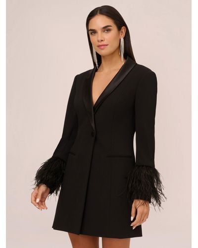 Adrianna Papell Aidan By Crepe Feather Cuff Blazer Dress - Black