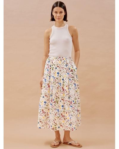 Albaray Buttercup Pressed Floral Midi Skirt - Natural
