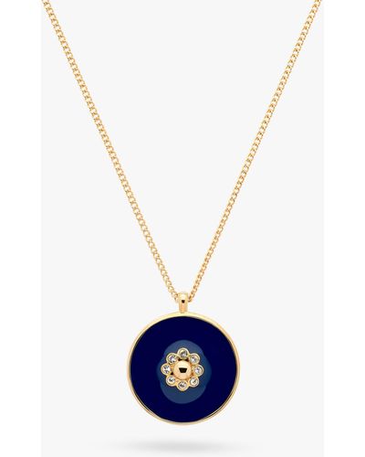 Melissa Odabash Crystal And Enamel Flower Round Pendant Necklace - Blue