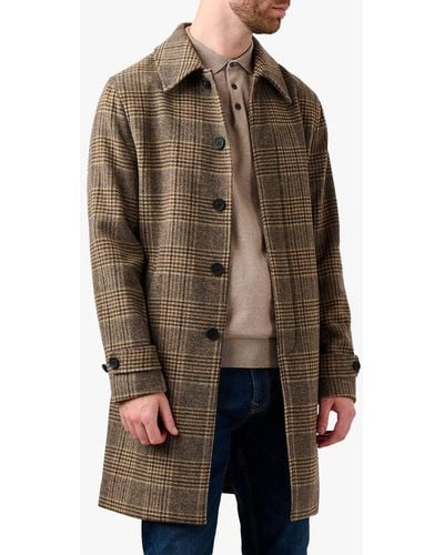 Guards London Northwold Check Wool Blend Overcoat - Brown