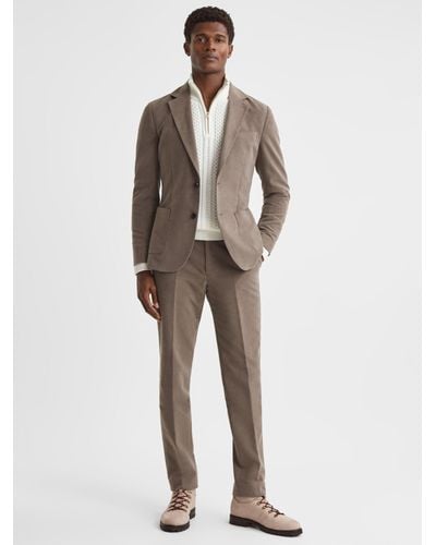 Reiss Wall Tailored Fit Single Breasted Moleskin Blazer - Natural