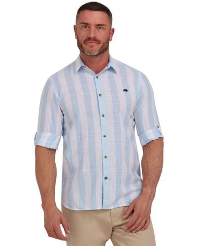Raging Bull Stripe Cotton Shirt - Blue
