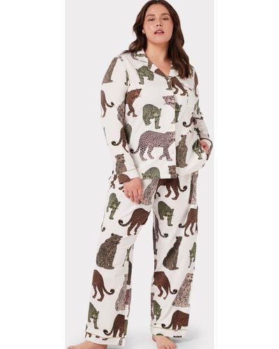 Chelsea Peers Curve Organic Cotton Leopard Print Long Pyjamas - White
