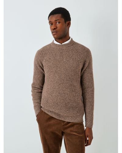John Lewis Made In Italy Wool Blend Donegal Look Rib Crew Neck Jumper - Brown