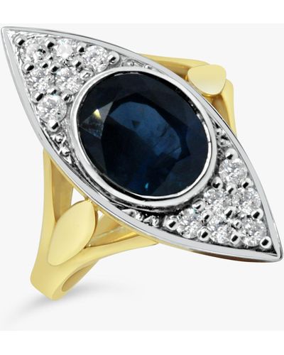 Milton & Humble Jewellery Second Hand 18ct White & Yellow Gold Sapphire & Diamond Cluster Ring - Blue