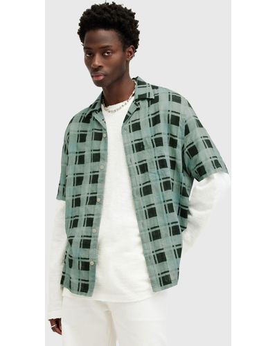 AllSaints Big Sur Organic Cotton Blend Check Short Sleeve Shirt - Green