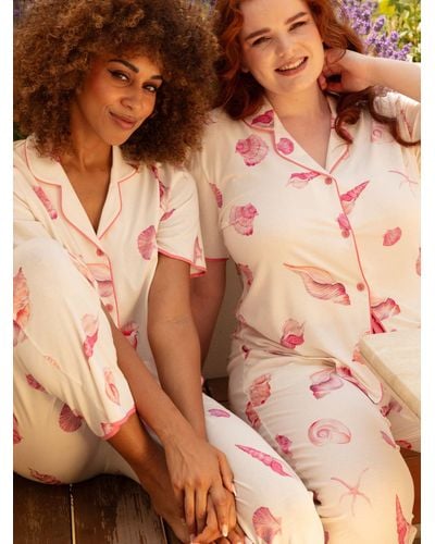 Cyberjammies Shelly Shell Print Jersey Cropped Pyjama Bottoms - Brown