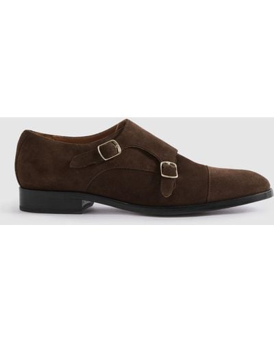 Reiss Amalfi Suede Monk Shoes - Brown
