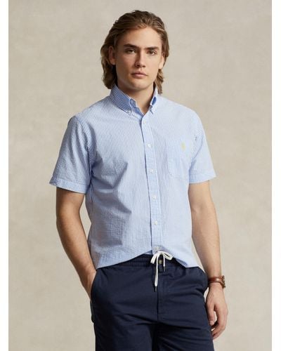 Ralph Lauren Custom Fit Striped Seersucker Shirt - Blue