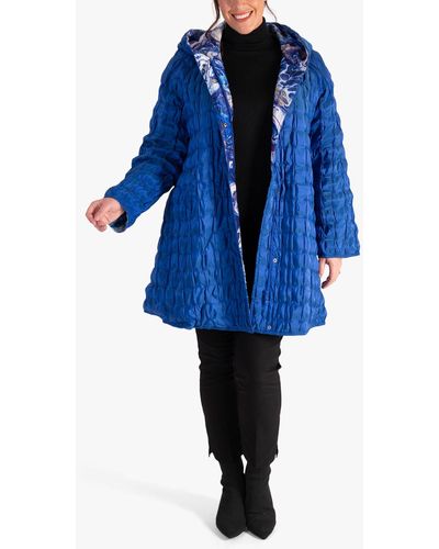 Chesca Marbled Print Quilted Reversible Coat - Blue