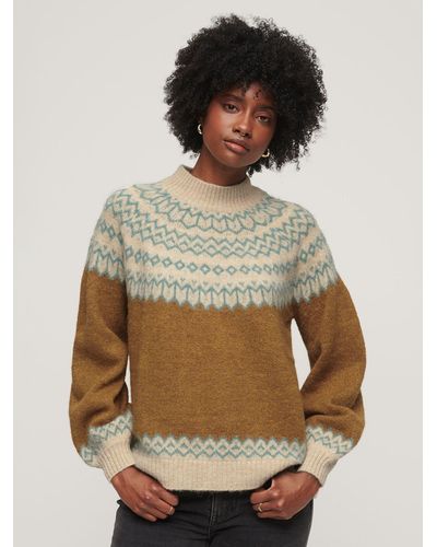 Superdry Slouchy Pattern Knit Jumper - Natural