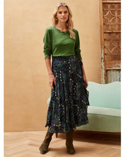 Brora Silk Passion Flower Wrap Midi Skirt - Green
