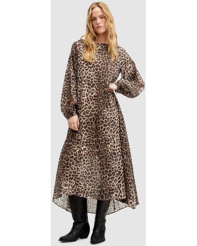 AllSaints Jane Leppo Leopard Print Midi Dress - Natural