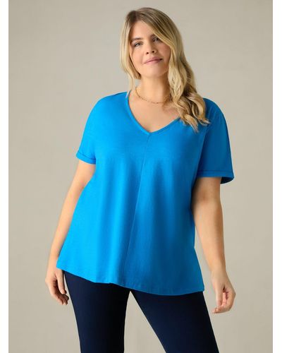 Live Unlimited Curve Cotton Slub V-neck T-shirt - Blue