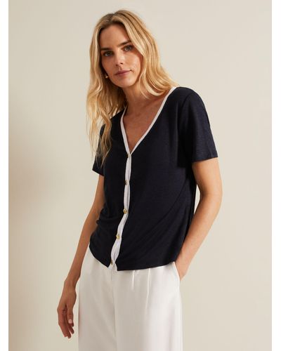 Phase Eight Dorothy Linen Button Top - Blue