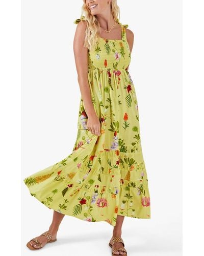 Accessorize Botanical Print Cotton Linen Blend Maxi Dress - Yellow