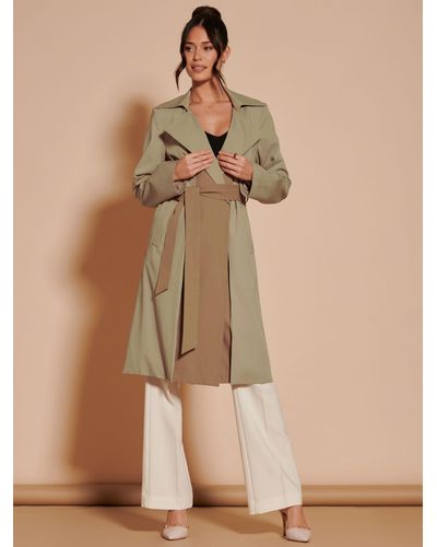 Jolie Moi Two Tone Double Breasted Trench Coat - Green