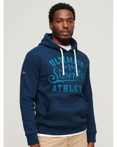 Superdry Athletic Script Embroidered Graphic Hoodie - Blue