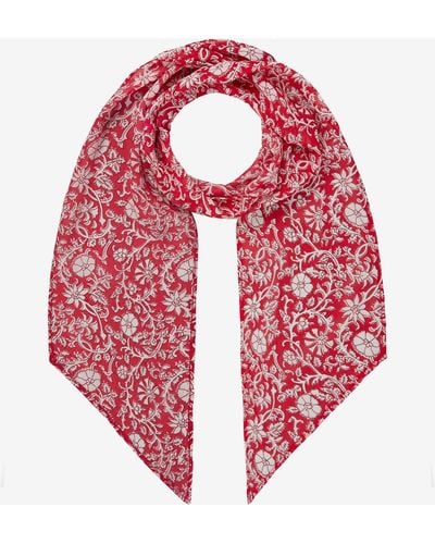 Brora Botanical Print Silk Neck Tie Scarf - Red