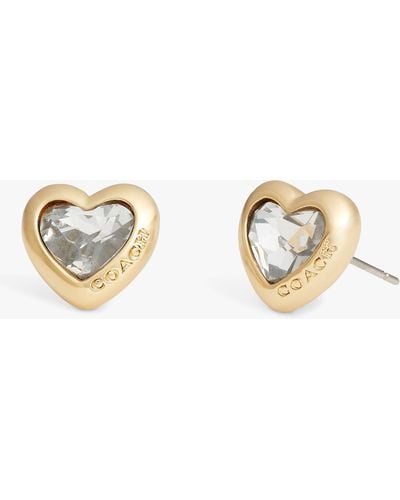 COACH Crystal Heart Logo Stud Earrings - Metallic