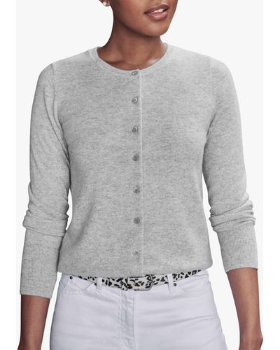 Pure Collection Crew Neck Cashmere Cardigan - Grey
