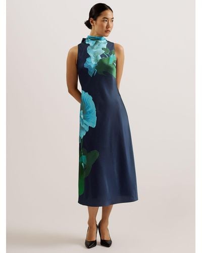 Ted Baker Timava Floral Print Cowl Neck Midi Dress - Blue