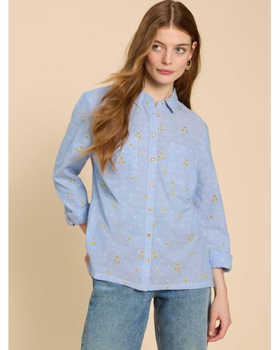 White Stuff Sophie Embroidered Hearts Shirt - Blue