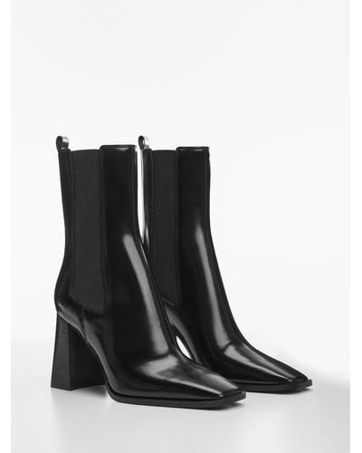 Mango Subte Leather Block Heel Ankle Boots - Black