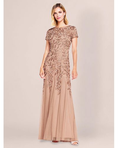 Adrianna Papell Beaded Godets Detail Maxi Dress - Pink